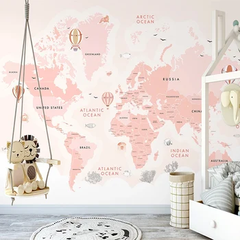 Современные простые обои, 3D Розовая карта, ручная роспись, фотообои, Детская спальня, фон для самоклеящейся наклейки, фреска