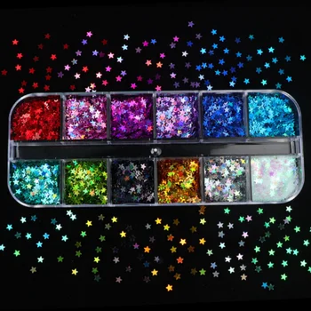 Новые 12 цветных смешанных блесток для ногтей, лазерные пятизвездочные украшения для ногтей DIY, блестки для ногтей