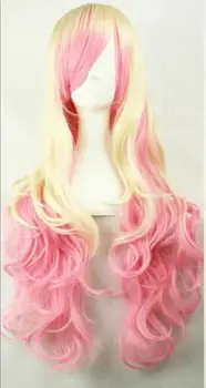 YU Wig Мода Лолита Длинные волнистые косплей вечеринка Цвета радуги парик из натуральных волос