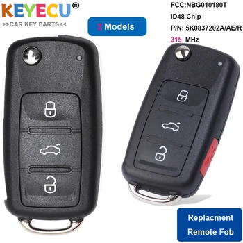 Keyecu Дистанционный Ключ 3/3 + 1 Кнопки 315 МГц ID48 для Volkswagen Golf Eos GTI Jetta Passat Touareg Tiguan CC, 5K0837202A/R, NBG010180T