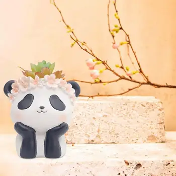 Цветочный горшок с животными, Очаровательное кашпо для суккулентов в форме панды, горшок для комнатных растений из смолы ручной работы, украшение для дома из цветочного кактуса