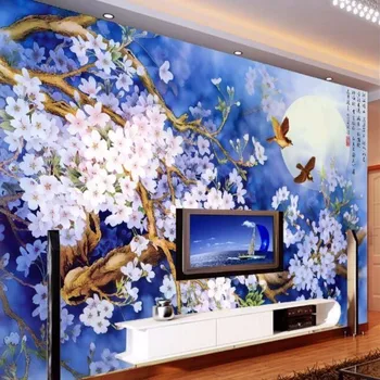 фотообои papel de parede на заказ большие 3D стереофонические фрески современная сливовая птица гостиная ТВ фон настенная роспись домашнего декора