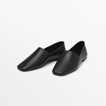 2023 Женская обувь Кожа Мягкие кожаные Удобные Лоферы С квадратным носком на плоской подошве Простые