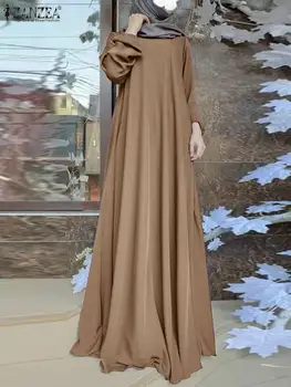 ZANZEA Модный Женский Сарафан Однотонная Исламская Одежда Marocain Vestido Abaya Летний Кафтан С длинным рукавом Мусульманское Платье Robe Femme