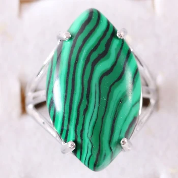 Кольцо на палец Натуральный камень Оливковый Кабошон Бусина Зеленый Малахит Регулируемое Кольцо Для женщин Мужчин Z354