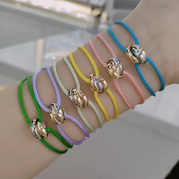 Простой трехцветный градиентный браслет, круг из нержавеющей стали, женский браслет из веревки разных цветов, классические популярные украшения
