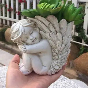 Цветочный горшок в форме ангела из смолы, привлекательная ретро-ваза для растений, Декоративный Портативный Износостойкий цветочный горшок, Садовые принадлежности для дома