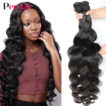 Perstar Body Wave Bundles 100% Человеческие волосы Переплетения пучков Перуанская объемная волна 1/3/4 ШТ. Натуральные женские волосы для наращивания 8-32 дюйма