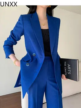 UNXX Осенне-зимний офисный женский блейзер, женская куртка, базовые элегантные женские офисные синие брючные костюмы, костюм из двух предметов, сшитый на заказ, Нет