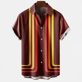 Винтажная мужская социальная рубашка, Летняя одежда, Полосатые графические 3D Рубашки, Мужской топ с коротким рукавом, уличная одежда, Свободная Повседневная Одежда Оверсайз