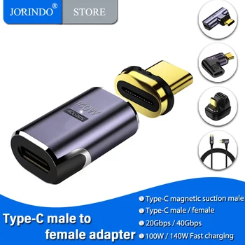 Магнитный всасывающий Адаптер для быстрой Зарядки JORINDO 100 Вт / 140 Вт Type-C от мужчины к женщине, удлинительный кабель Питания Type-C от мужчины к мужчине
