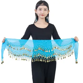 Женский Шифоновый пояс для танца живота, Набедренный шарф, пояс с блестками, Юбка, пояс в 3 ряда, Таиланд, Индия, Пояс для арабских танцев