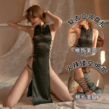 Сексуальное женское белье с сексуальным принтом, горячая шнуровка, винтажный костюм Cheongsam Passion Hollow Temptation, униформа 617