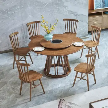 Скандинавские стулья Роскошная кухня с выдвижным круглым обеденным столом из массива дерева с поворотным столом Гостиная Простая мебель для столовой для дома