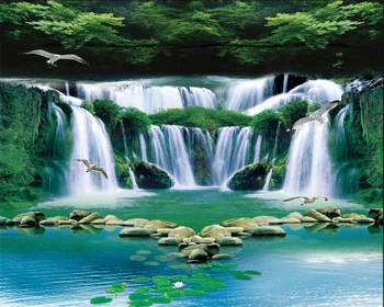 бейбеханг Мечта Водопад Вода Зеленый Лес 3D Ванная Комната Спальня Дизайн Пола Обои Фреска papel de parede 3d Самоклеящиеся