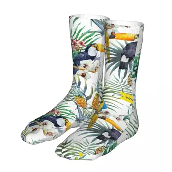 Летние женские носки с изображением тропических пальмовых листьев с рисунком 2022 года, спортивные носки с птицами-самками