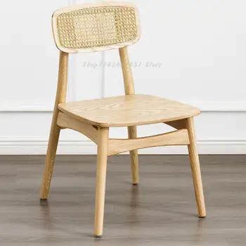 Обеденный стул из массива дерева, домашний ресторан, скандинавский ротанговый стул, современный стул с простой спинкой, магазин чая с молоком, ресторан, обеденный стол, стул