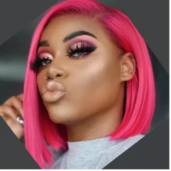 Парик Unice Hair Pink Bob 13x4 с кружевом спереди, Бразильский прямой кружевной парик из 100% человеческих волос, парики для женщин длиной до плеч