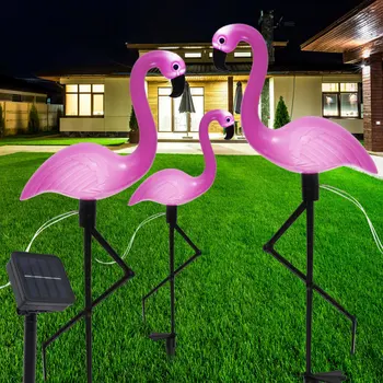 Садовый торшер Pink Flamingo IP55 Водонепроницаемый солнечный светодиодный ландшафтный наземный светильник для декора садовых дорожек в парке Прямая поставка