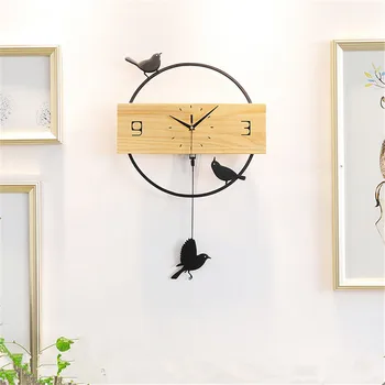 Настенные часы Bird Swing для гостиной в скандинавском стиле, простые деревянные домашние часы, Бесшумные кварцевые Домашние подвесные часы Horologe