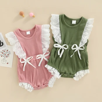 Citgeett/ Летнее повседневное боди для новорожденных девочек, вязаный комбинезон без рукавов с цветочным кружевом в стиле пэчворк в рубчик, одежда в стиле пэчворк.