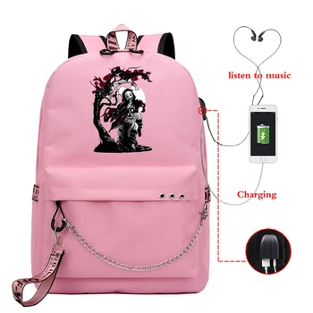 Аниме-рюкзак Demon Slayer Незуко Камадо, сумка большой емкости для колледжа, школьный рюкзак с USB-портом, Дорожные сумки, рюкзак Kimetsu No Yaiba