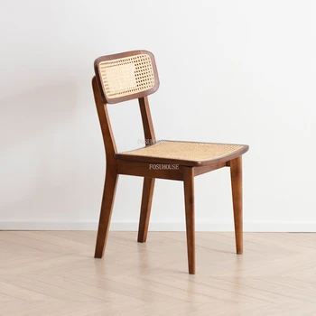 Обеденные стулья из Скандинавского ротанга для отдыха в семье Современный обеденный стул из массива дерева со спинкой Домашнее кафе Sandalye Мебель для дома