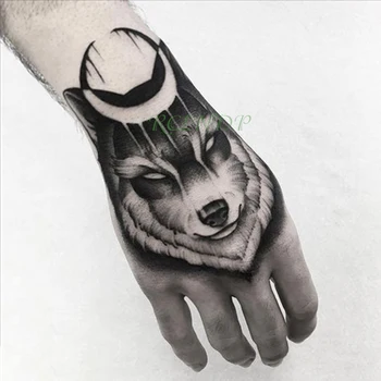Водонепроницаемая временная татуировка, наклейка с изображением волка и Луны, поддельная татуировка, флэш-татуировка, рука, арт-татуировки среднего размера для мальчиков, женщин, мужчин