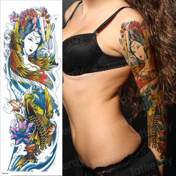 водонепроницаемые временные татуировки на рукаве, женская мода, наклейка для боди-арта, акварельная рыба, дракон, татуировка на бедре, ноге для девочек, женская простыня