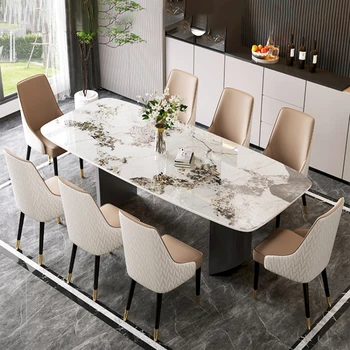 Прямоугольный стол, легкая роскошь, высококачественная яркая каменная плита, роскошный камень, современный, простой и большой семейный семейный обеденный стол a