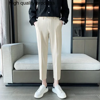 2023 Весенние Мужские брюки в корейском стиле длиной до щиколотки, Растянутые Простые Облегающие Повседневные Офисные брюки, Официальная одежда, Горячая распродажа 36
