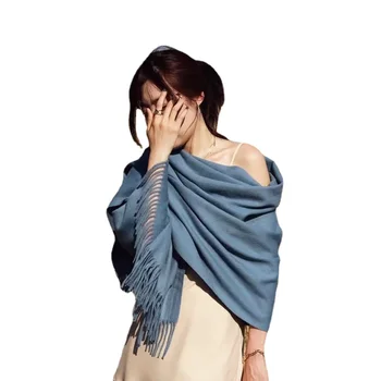 Зима 2022, новый теплый женский шарф из искусственного кашемира с однотонной бахромой, модная мягкая и приятная для кожи женская шаль