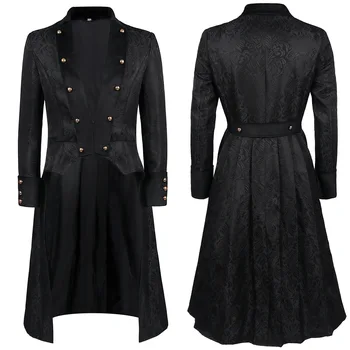 Мужская винтажная длинная куртка Средневекового Ренессанса, Викторианский смокинг в стиле панк, костюм для косплея на Хэллоуин, Раздвоенный хвост, готическое пальто