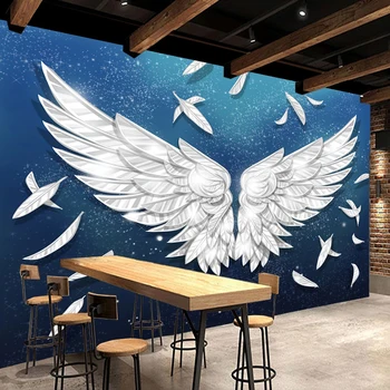 Пользовательские 3D Фрески Крылья Ангела Голубое Звездное Небо Художественная Роспись из перьев Гостиная Ресторан Бар Фотообои KTV