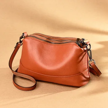 Женская сумка 2023, новая модная универсальная многослойная сумка через плечо на молнии, сумка через плечо из воловьей кожи