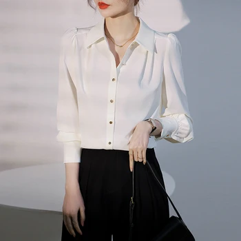 однотонные офисные женские шифоновые рубашки 2023 Весна Лето женская блузка с длинным рукавом Новые элегантные топы blusa mujer