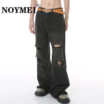 Дизайн NOYMEI Hole, Свободные Широкие брюки, Рваный деним в пол, Прямые уличные брюки, Универсальные Корейские мужские брюки, Осень WA2077