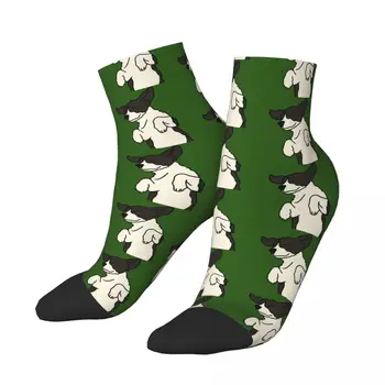 Черно-белый Резвящийся Щенок на зеленых ушках Борзой Собаки Кавайные носки Спортивные Носки с мультяшным рисунком