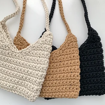 Женская сумка-тоут, женские дизайнерские сумки через плечо, осень-зима, Новая вязаная ручка для покупок через плечо, женские сумки для покупок