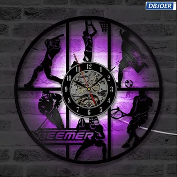 Пустотелые Развлекательные Виниловые часы с записью Баскетбола, футбольного дизайна, CD, светодиодные настенные часы, Винтажный Домашний декор, Креативные Антикварные часы