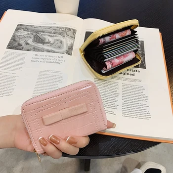 Женский держатель для карт из искусственной кожи, маленький кошелек на молнии, твердый кошелек для монет, дизайн в виде гармошки, RFID ID, деловые сумки для кредитных карт