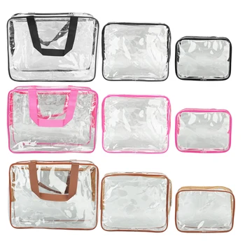 Прозрачные дорожные сумки Прозрачные косметички большой емкости с застежкой-молнией, портативные с ручкой для переноски для упаковки ланча