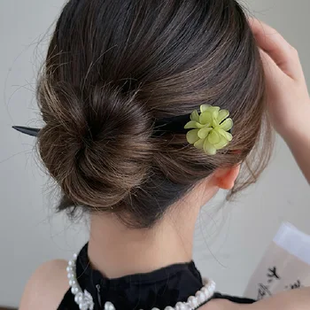 Деревянная заколка весенне-летние зеленые цветы простая современная дикая заколка для волос cheongsam Hanfu hairpin маленькая заколка для девочек