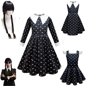 Костюм на Хэллоуин, готический костюм, платье для среды, черное платье, белый воротничок, костюм для девочек на Хэллоуин, платье для сумерек от Wednesday Addams