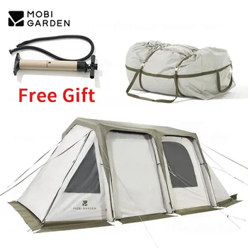 MOBI GARDEN Открытый кемпинг, Туннельная палатка, ПВХ, Встроенная воздушная колонна, Надувная палатка, 2 спальни, Походная палатка для путешествий, Бесплатный надувной