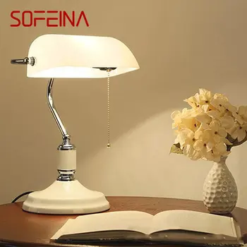 Классическая простая настольная лампа SOFEINA, Креативный белый дизайн, светодиодный Винтажный стеклянный светильник, декор для дома, спальни, кабинета, офисного стола