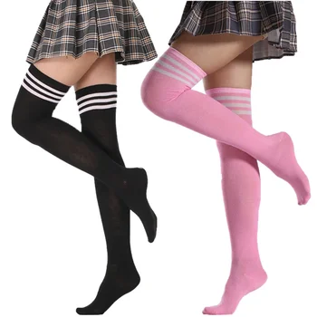 Компрессионные носки Черного, белого, желтого цвета, Длинные носки для женщин Выше колена, чулки выше колена для девочек в стиле Лолиты, теплые гольфы для девочек