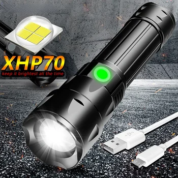 XHP70 4-ядерный светодиодный фонарик с зумом, перезаряжаемый через USB, самая мощная водонепроницаемая лампа-фонарик 18650 26650 ручной фонарь