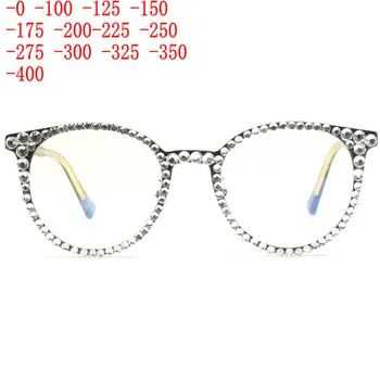 2023 Новая Мода Bling Круглые Очки Для Близорукости Женщины Мужчины Очки С Бриллиантами Прозрачный Горный Хрусталь Анти-Синий Свет Очки XN