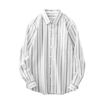 2023 Новая мужская Винтажная Японская рубашка в свежую полоску с длинным рукавом, мужская свободная и удобная хлопчатобумажная молодежная рубашка, Тонкое пальто A14